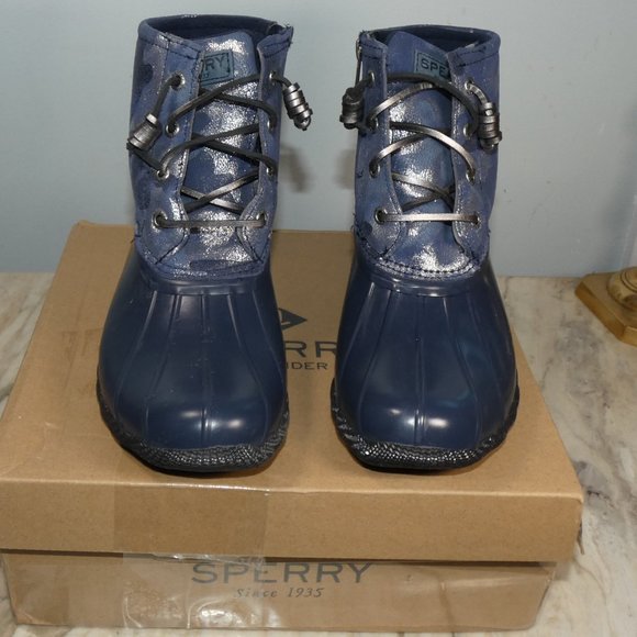 Sperry Docksider Saltwater Duck Boots Silver Metalic and Blue Camo 6 - Picture 9 of 10